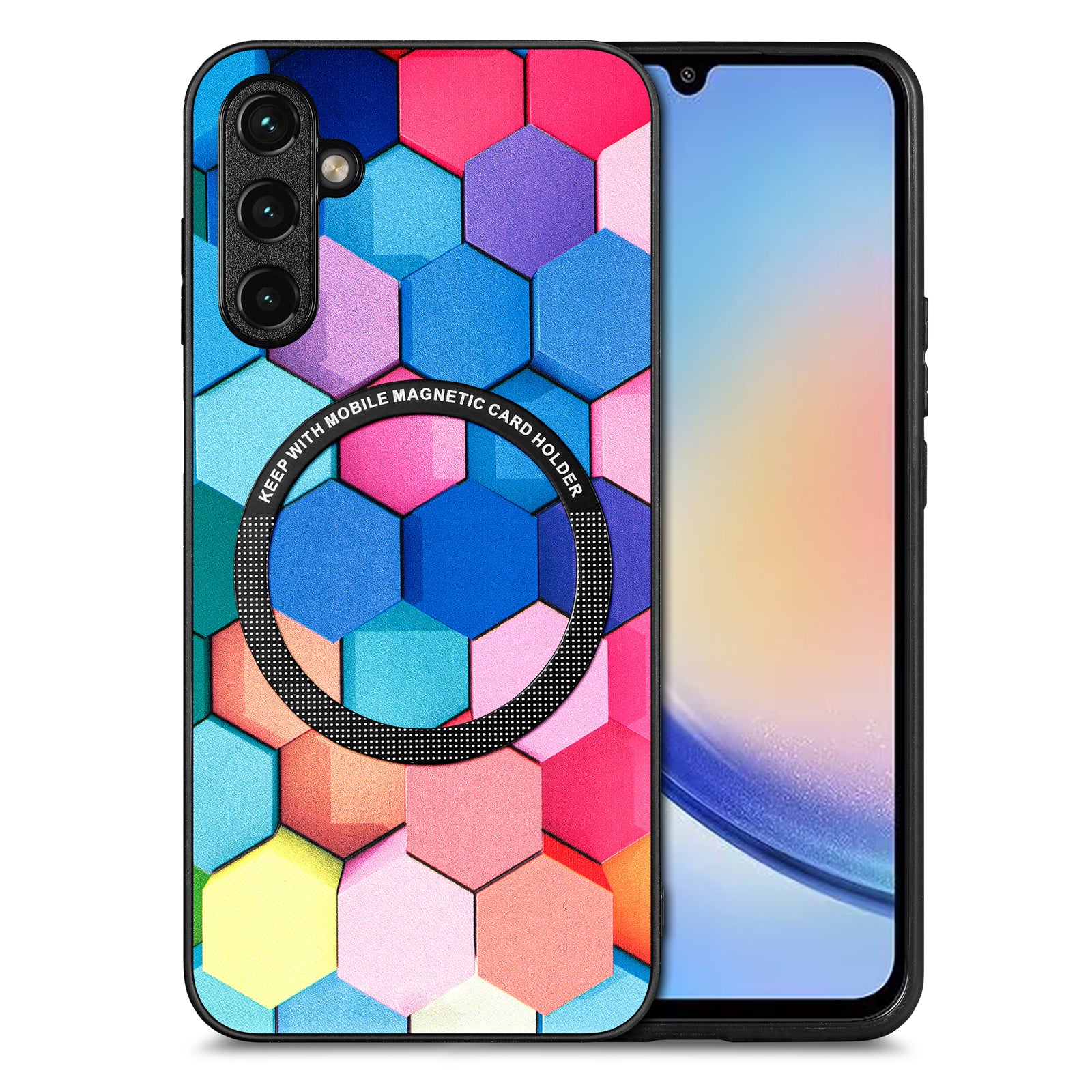 P1 For Samsung Galaxy A34 5G Magnetic Case Leather Coated TPU+PC Cover Pattern Printed