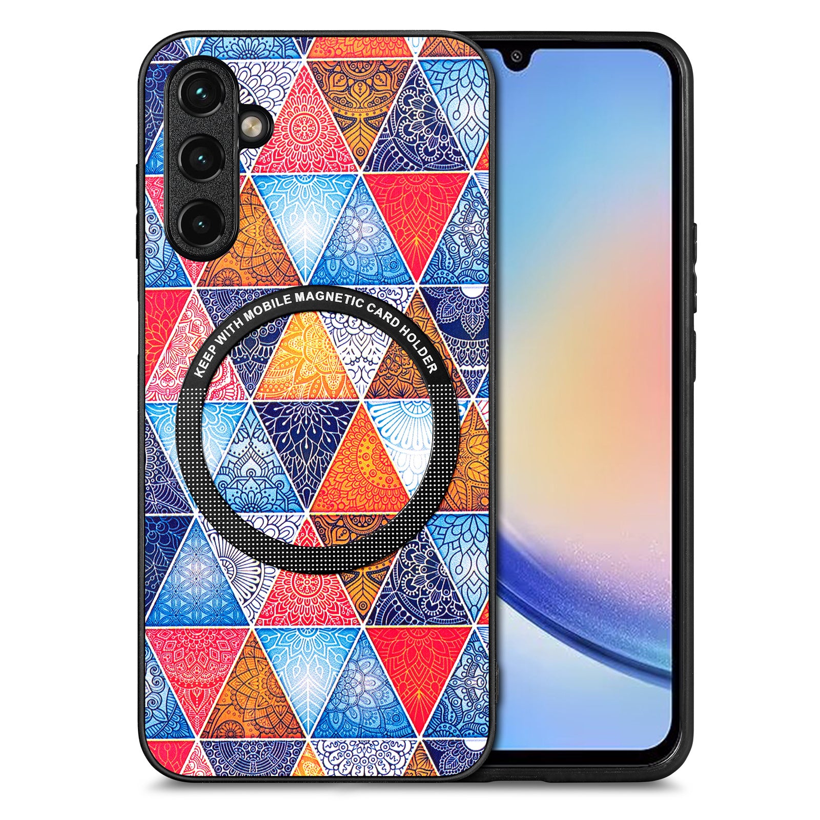 P1 For Samsung Galaxy A34 5G Magnetic Case Leather Coated TPU+PC Cover Pattern Printed