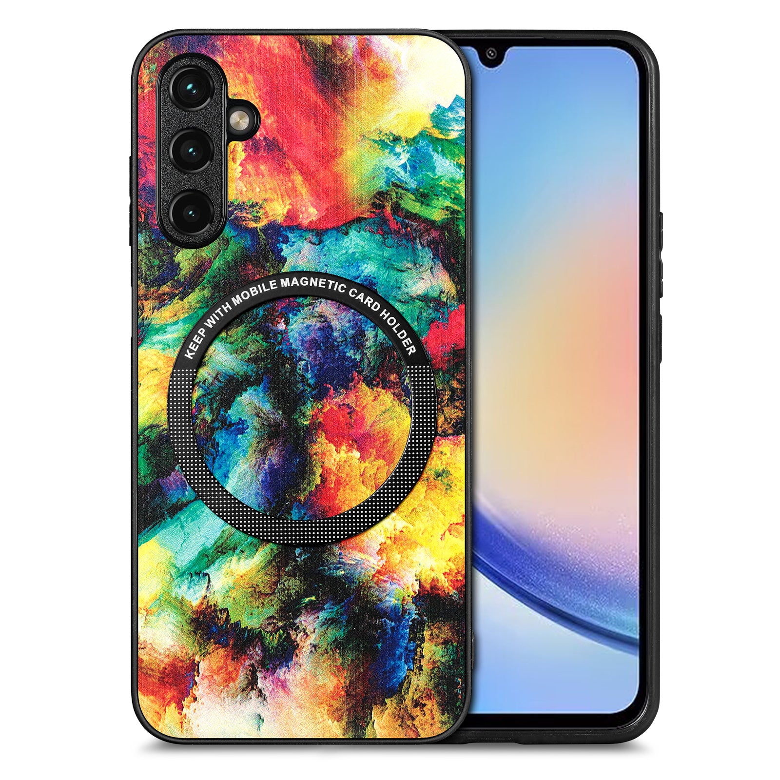 P1 For Samsung Galaxy A34 5G Magnetic Case Leather Coated TPU+PC Cover Pattern Printed