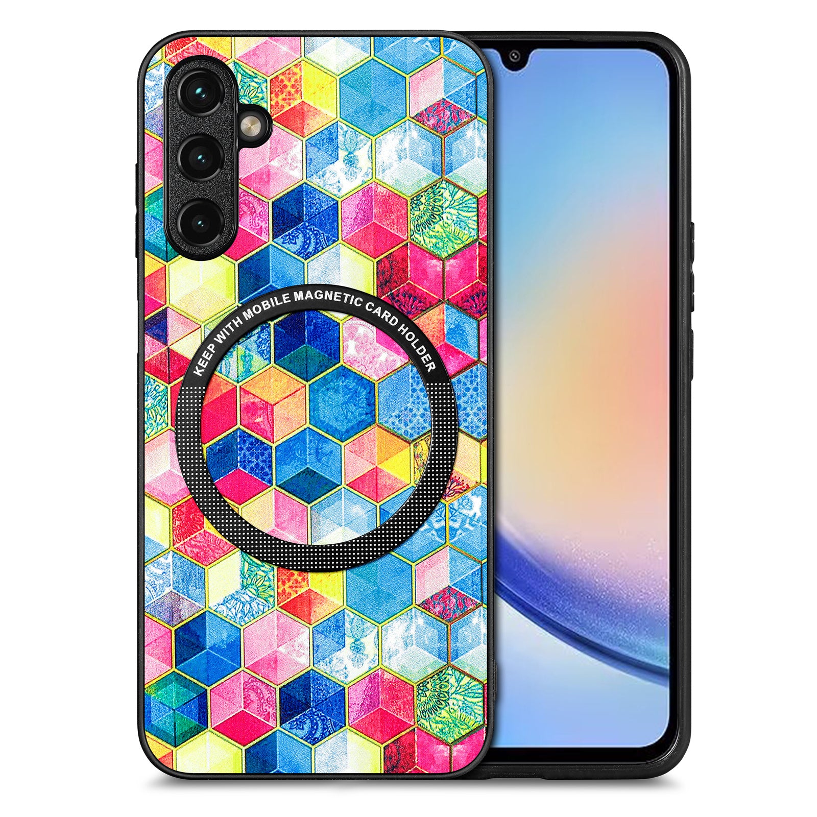 P1 For Samsung Galaxy A34 5G Magnetic Case Leather Coated TPU+PC Cover Pattern Printed