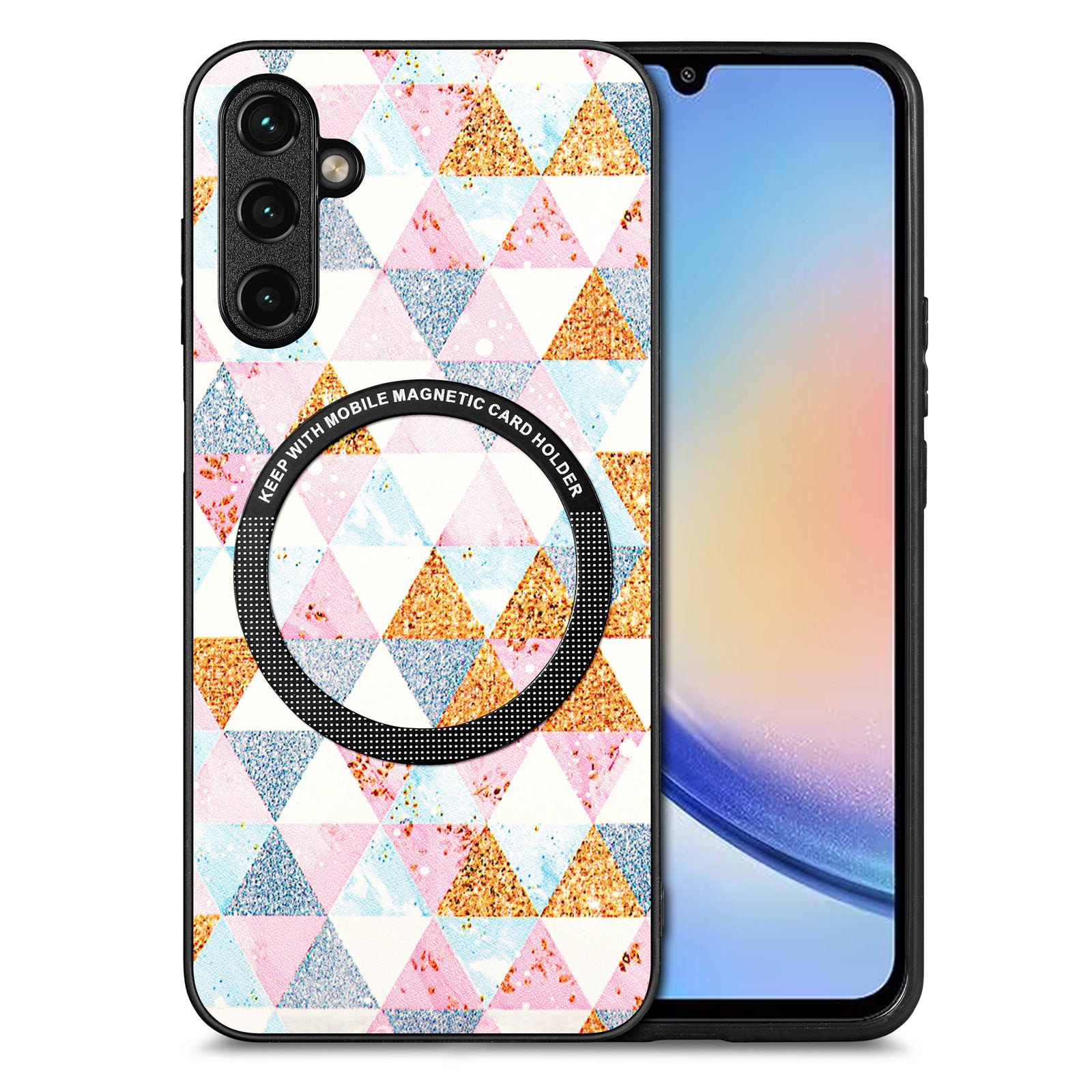 P1 For Samsung Galaxy A34 5G Magnetic Case Leather Coated TPU+PC Cover Pattern Printed