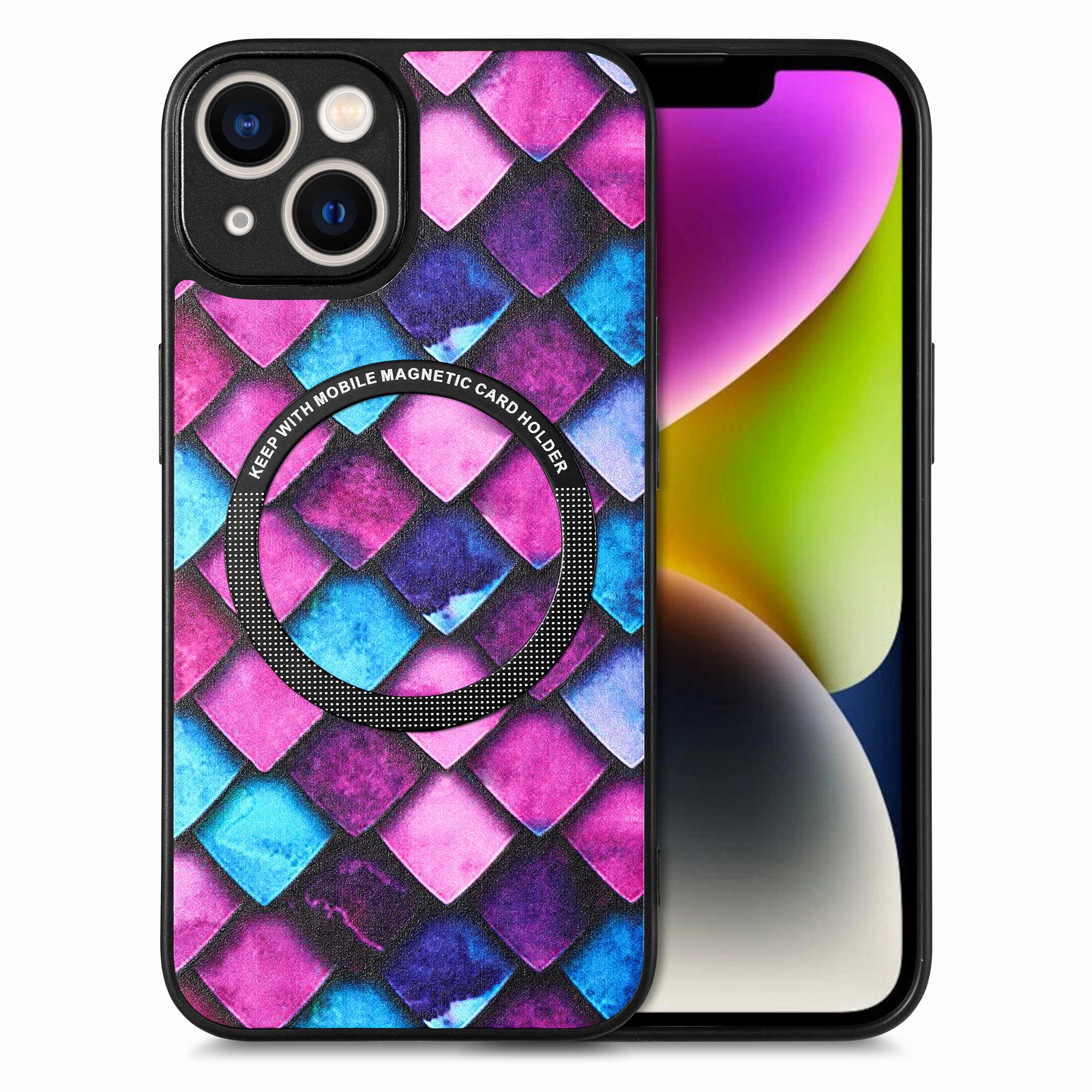 P1 For iPhone 13 Magnetic Case Pattern Printing Leather+TPU+PC Phone Cover