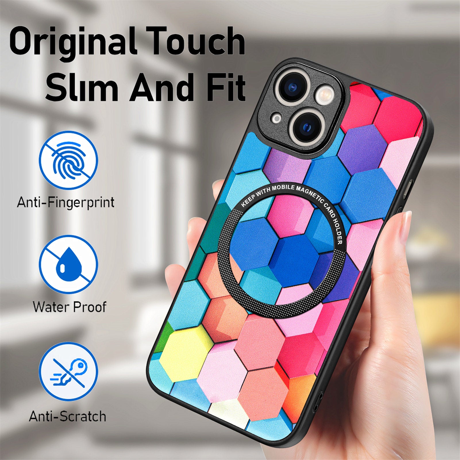 P1 For iPhone 13 Magnetic Case Pattern Printing Leather+TPU+PC Phone Cover
