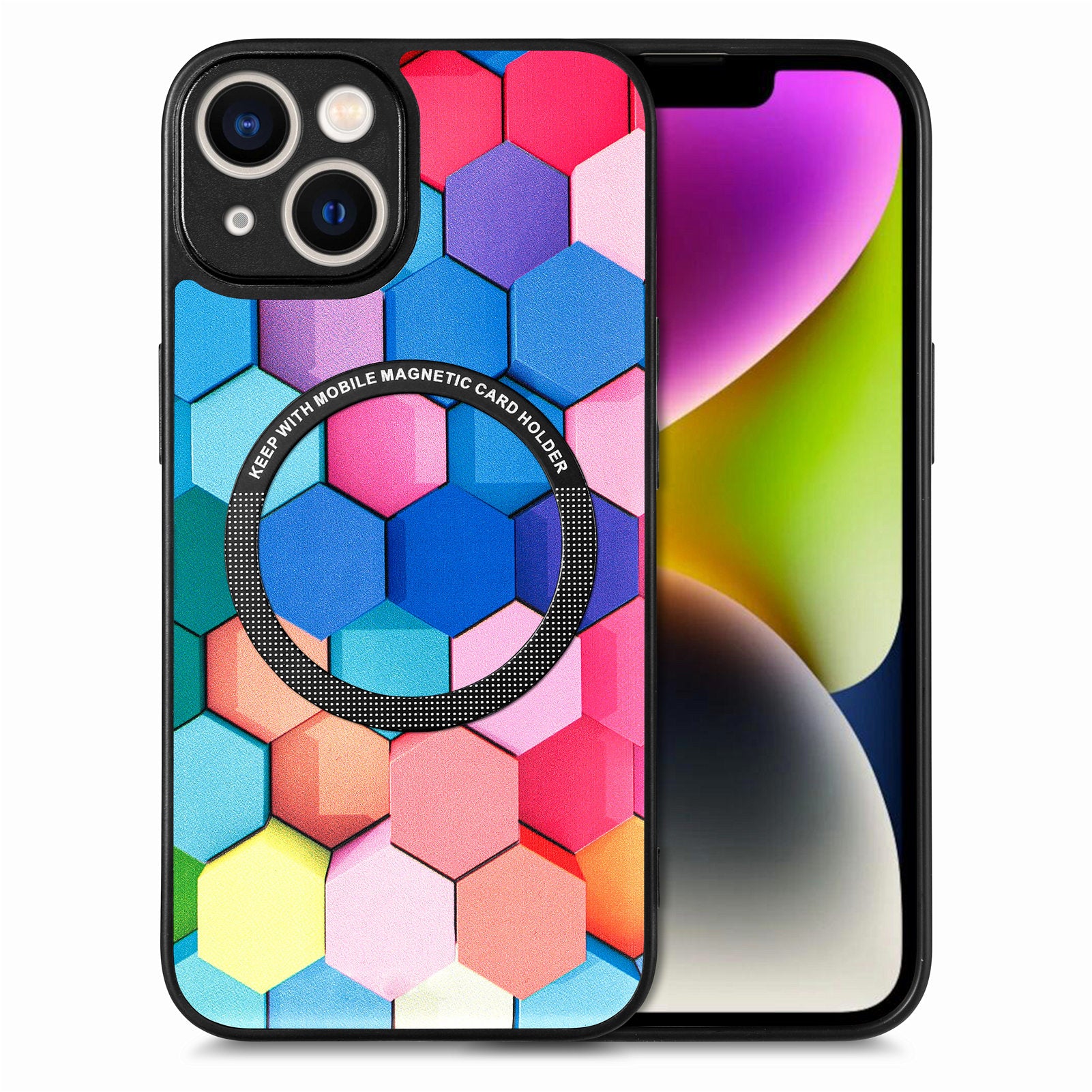 P1 For iPhone 13 Magnetic Case Pattern Printing Leather+TPU+PC Phone Cover