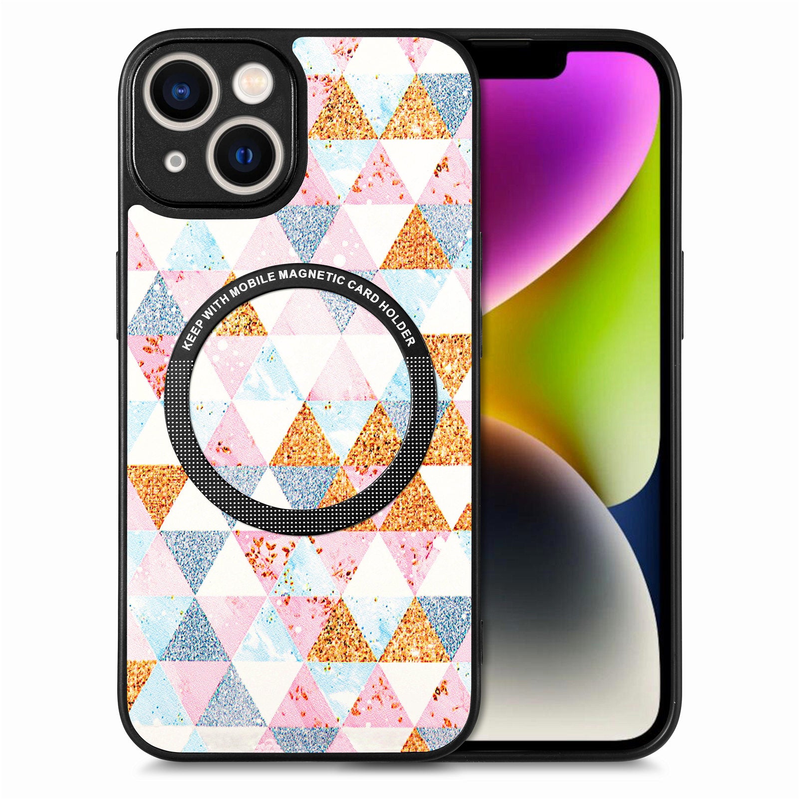 P1 For iPhone 13 Magnetic Case Pattern Printing Leather+TPU+PC Phone Cover