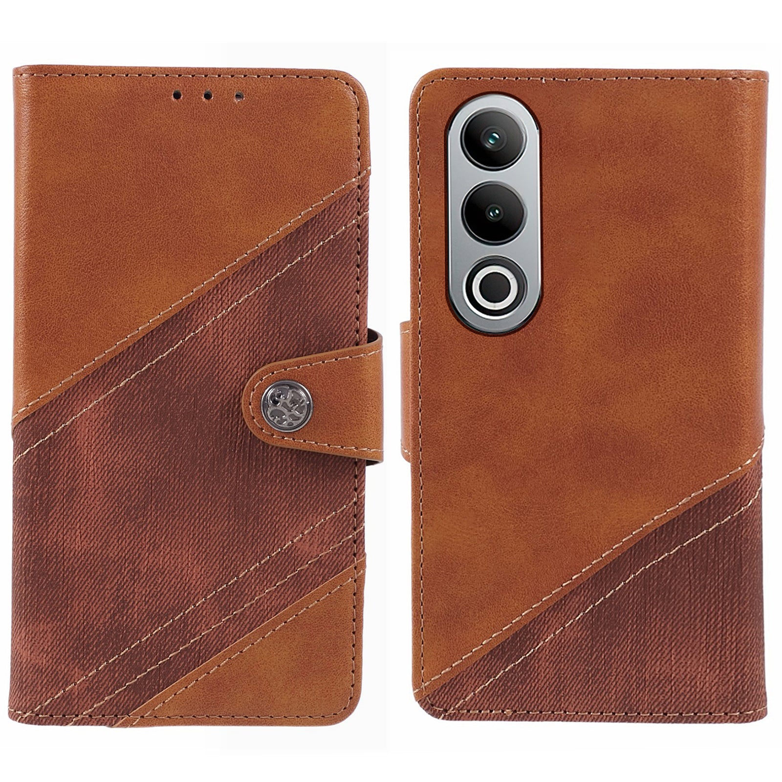 For OnePlus Nord CE4 5G Leather Phone Cover Crazy Horse Texture Phone Case Splicing Design
