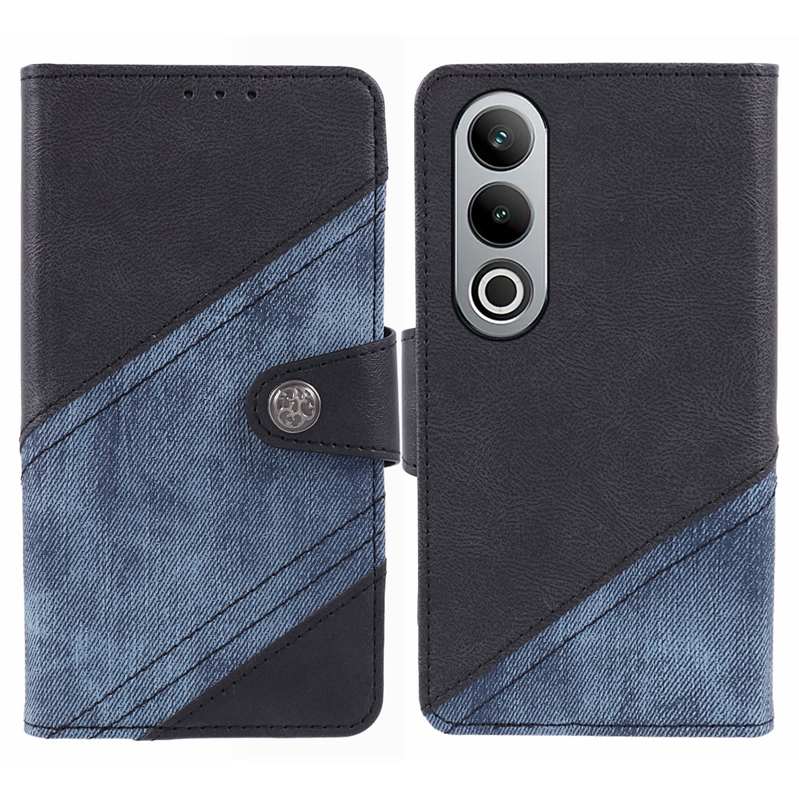 For OnePlus Nord CE4 5G Leather Phone Cover Crazy Horse Texture Phone Case Splicing Design