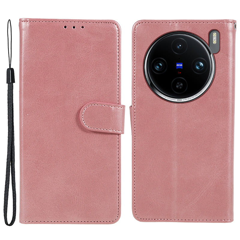 For vivo X100 5G Leather Case Calf Texture Phone Wallet Cover with Magnetic Clasp