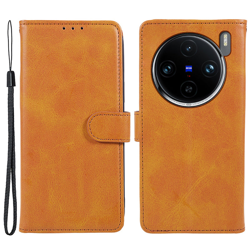 For vivo X100 5G Leather Case Calf Texture Phone Wallet Cover with Magnetic Clasp