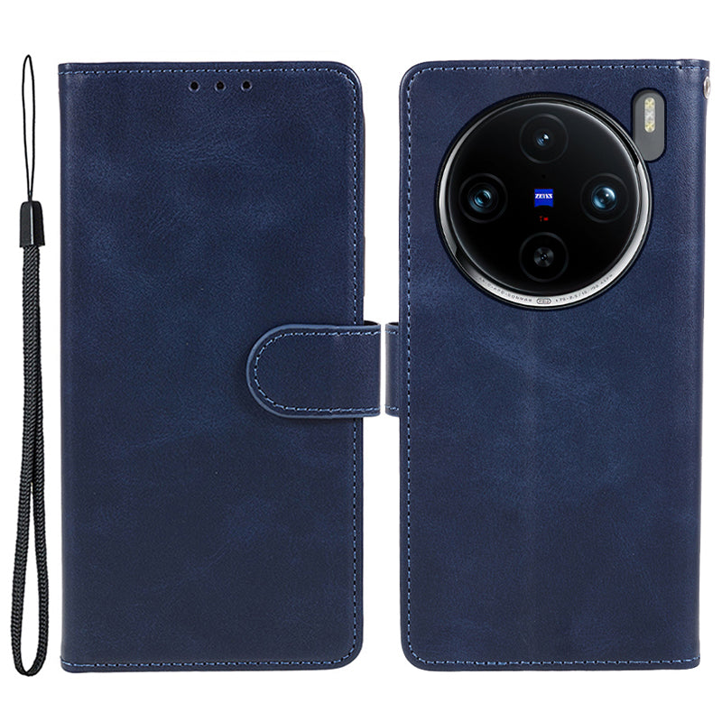 For vivo X100 5G Leather Case Calf Texture Phone Wallet Cover with Magnetic Clasp
