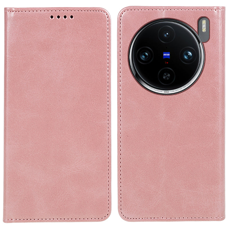 For vivo X100 5G Magnetic Case Calf Texture PU Leather Phone Cover