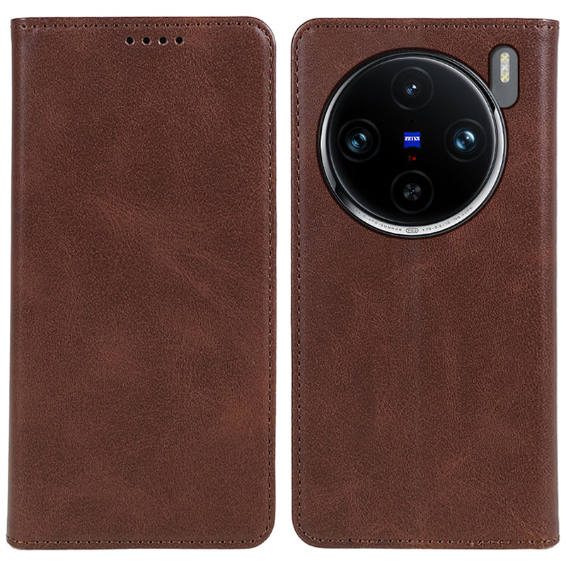 For vivo X100 5G Magnetic Case Calf Texture PU Leather Phone Cover