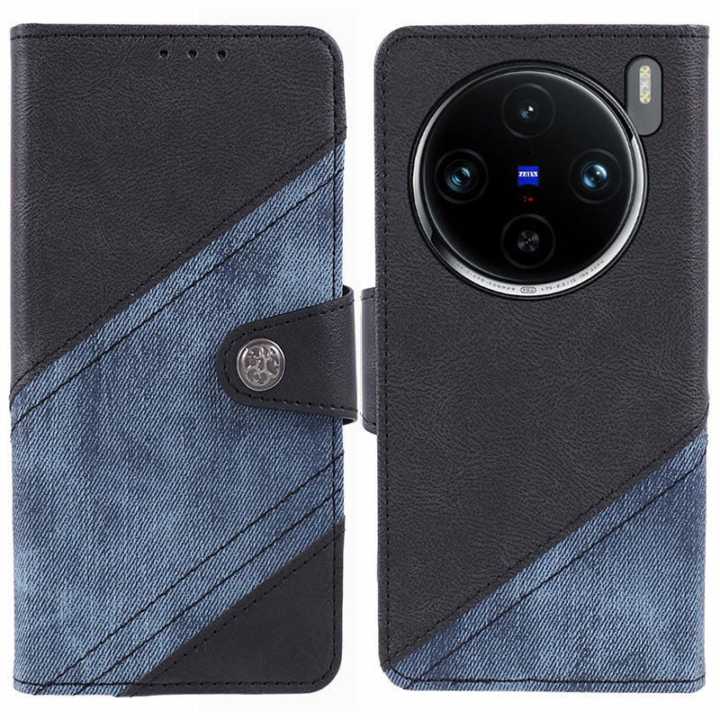 For vivo X100 5G Case Crazy Horse Texture Splicing Leather Wallet Phone Cover