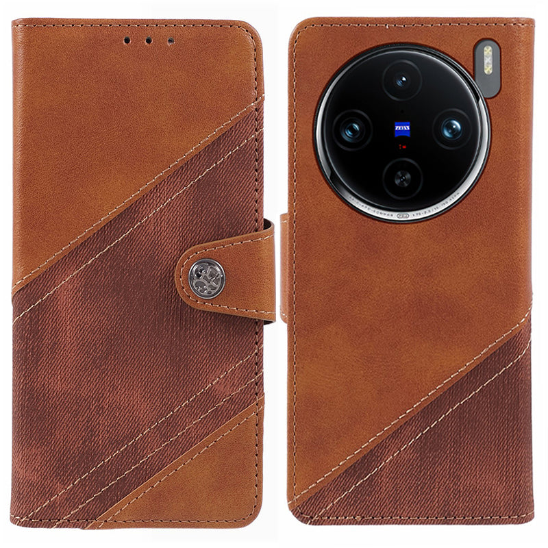 For vivo X100 5G Case Crazy Horse Texture Splicing Leather Wallet Phone Cover