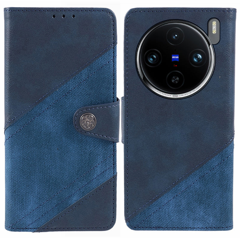For vivo X100 5G Case Crazy Horse Texture Splicing Leather Wallet Phone Cover