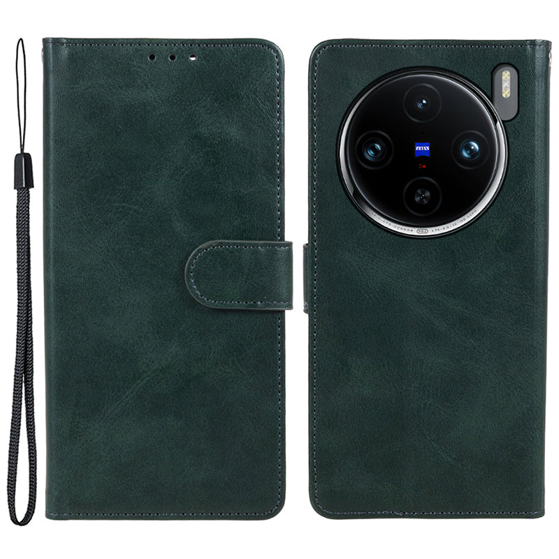 For vivo X100 Pro 5G Case Calf Texture Leather Wallet Phone Cover with Magnetic Clasp