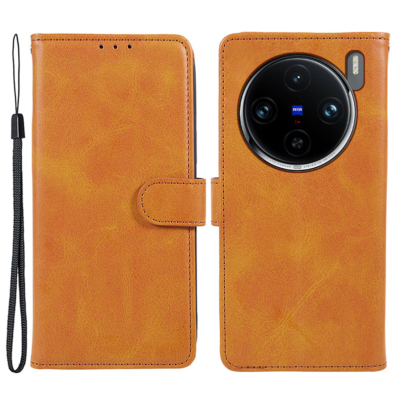 For vivo X100 Pro 5G Case Calf Texture Leather Wallet Phone Cover with Magnetic Clasp