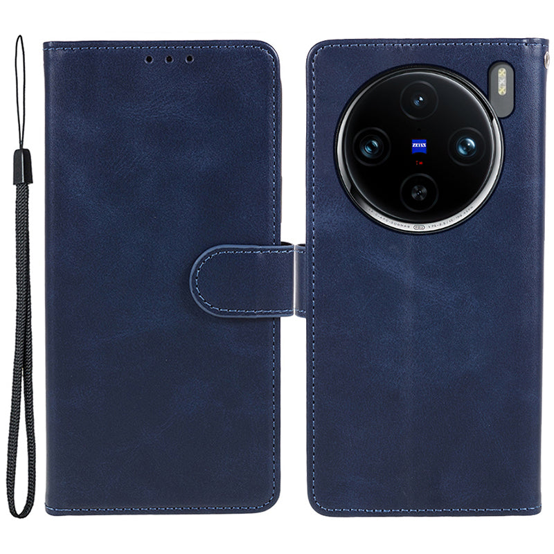 For vivo X100 Pro 5G Case Calf Texture Leather Wallet Phone Cover with Magnetic Clasp