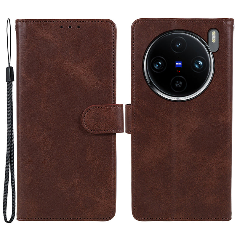 For vivo X100 Pro 5G Case Calf Texture Leather Wallet Phone Cover with Magnetic Clasp