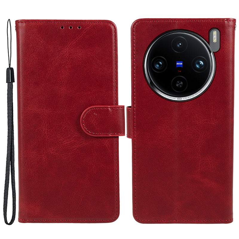 For vivo X100 Pro 5G Case Calf Texture Leather Wallet Phone Cover with Magnetic Clasp