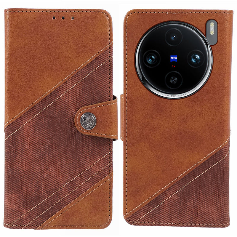 For vivo X100 Pro 5G Wallet Case Crazy Horse Texture Splicing Leather Flip Phone Cover