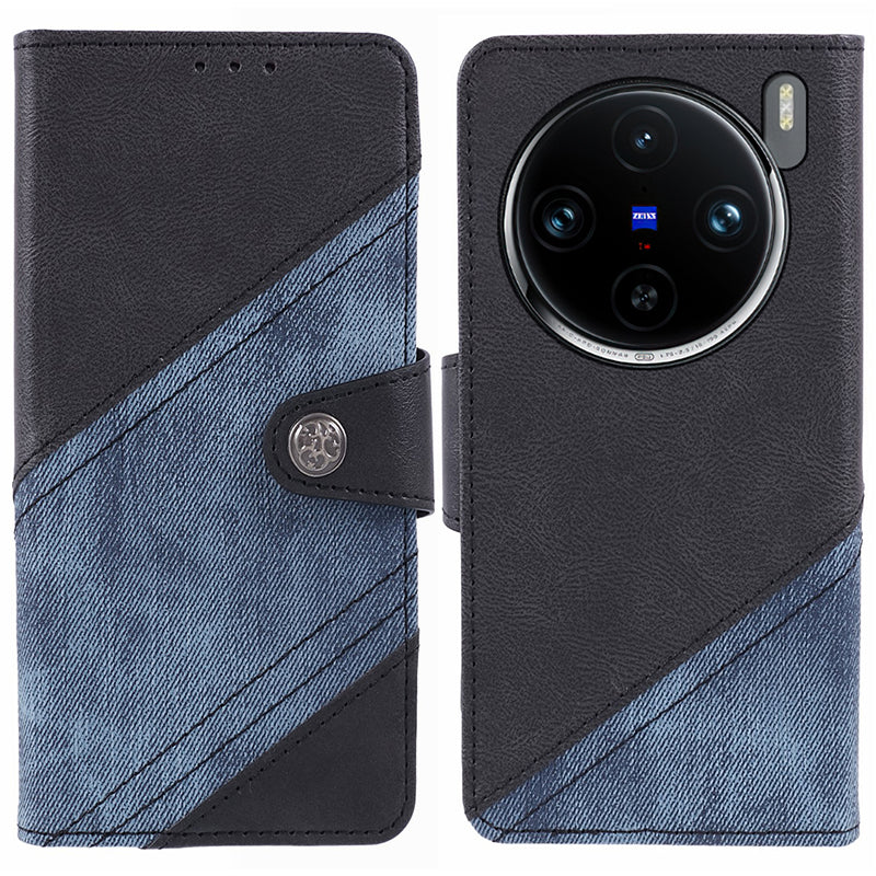 For vivo X100 Pro 5G Wallet Case Crazy Horse Texture Splicing Leather Flip Phone Cover