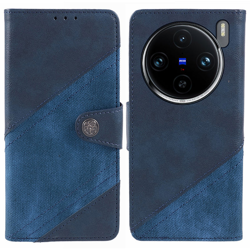 For vivo X100 Pro 5G Wallet Case Crazy Horse Texture Splicing Leather Flip Phone Cover