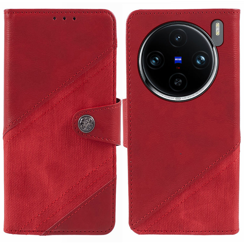 For vivo X100 Pro 5G Wallet Case Crazy Horse Texture Splicing Leather Flip Phone Cover