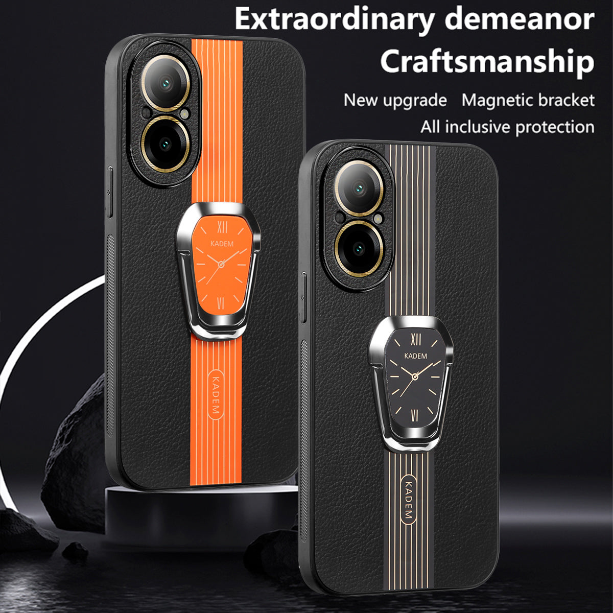 KADEM For Realme C67 4G PU+TPU+Acrylic Phone Cover Kickstand Cell Phone Case