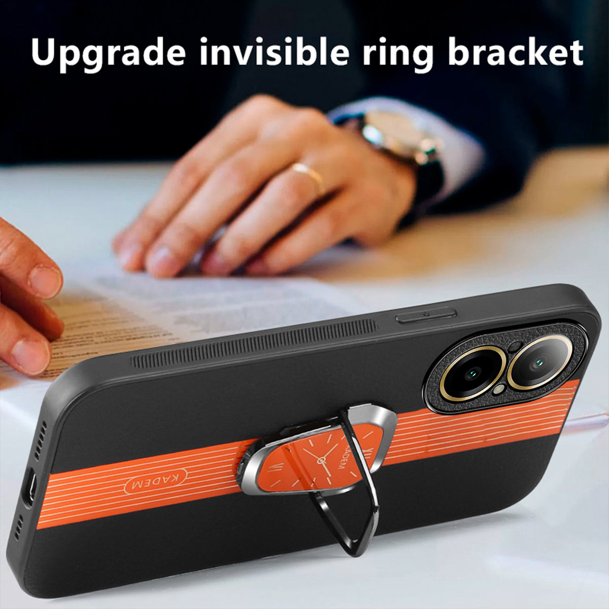 KADEM For Realme C67 4G PU+TPU+Acrylic Phone Cover Kickstand Cell Phone Case