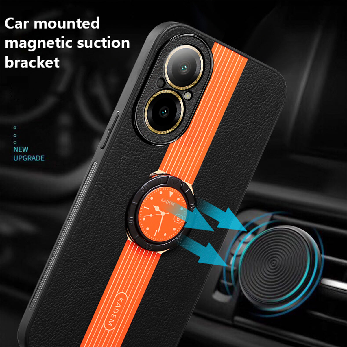 KADEM For Realme C67 4G PU Leather+Acrylic+TPU Phone Case Anti-fall Shell Supports Magnetic Car Holder