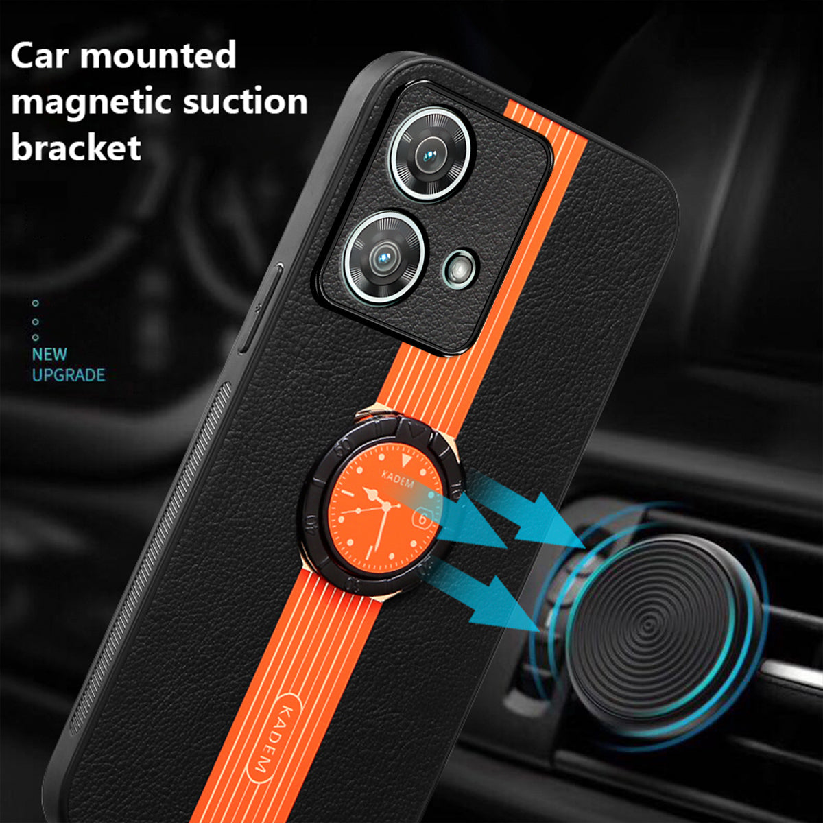 KADEM For Motorola Edge 40 Neo 5G Case PU Leather+Acrylic+TPU Phone Shell Magnetic Car Holder