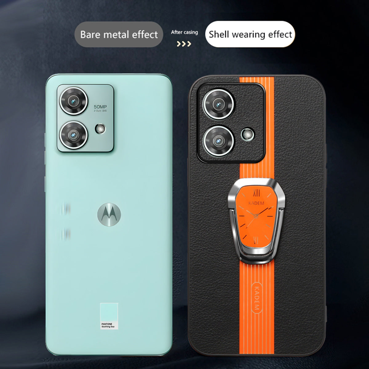 KADEM For Motorola Edge 40 Neo 5G Case Cell Phone Cover PU+TPU+Acrylic Electroplating Kickstand