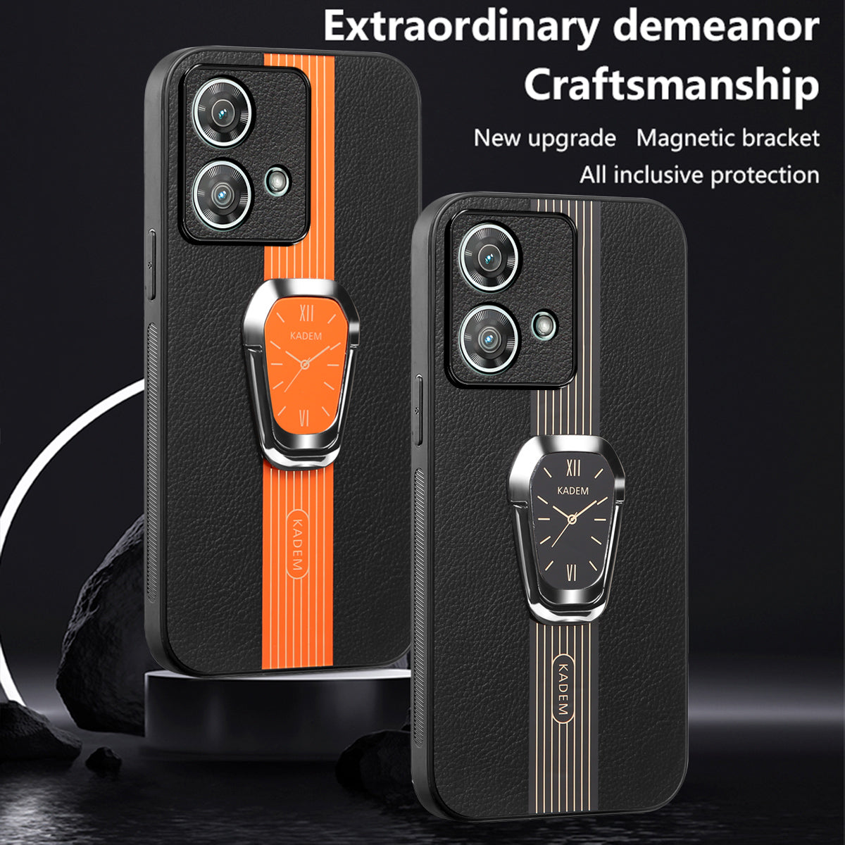 KADEM For Motorola Edge 40 Neo 5G Case Cell Phone Cover PU+TPU+Acrylic Electroplating Kickstand