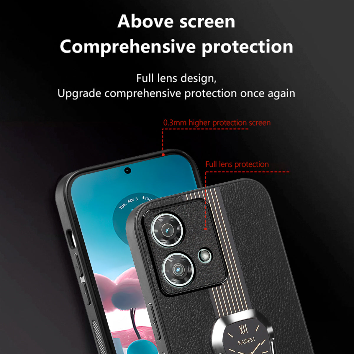 KADEM For Motorola Edge 40 Neo 5G Case Cell Phone Cover PU+TPU+Acrylic Electroplating Kickstand