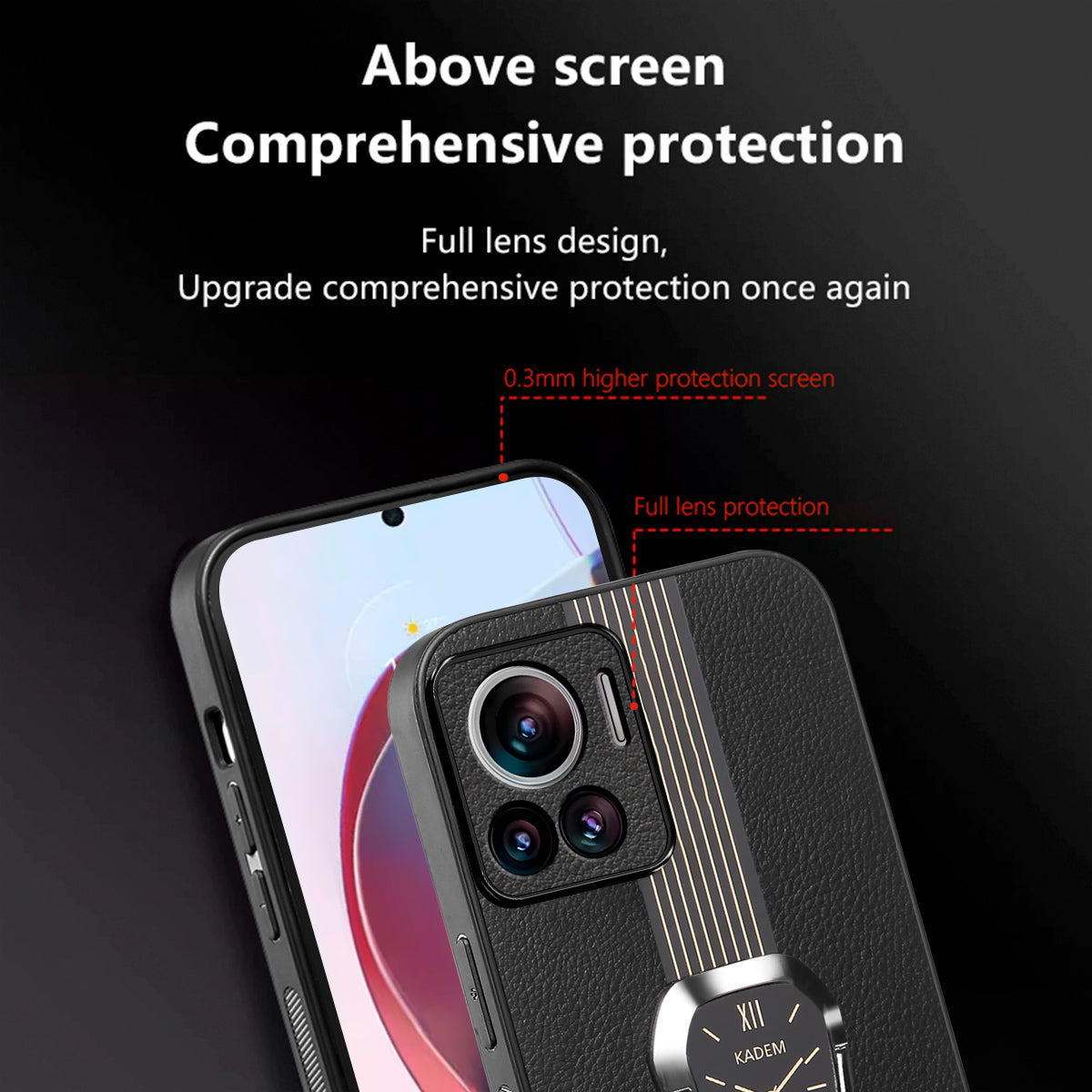 KADEM For Motorola Edge 30 Ultra 5G / Moto X30 Pro 5G Kickstand PU+TPU+Acrylic Phone Cover Anti-Scratch Shell