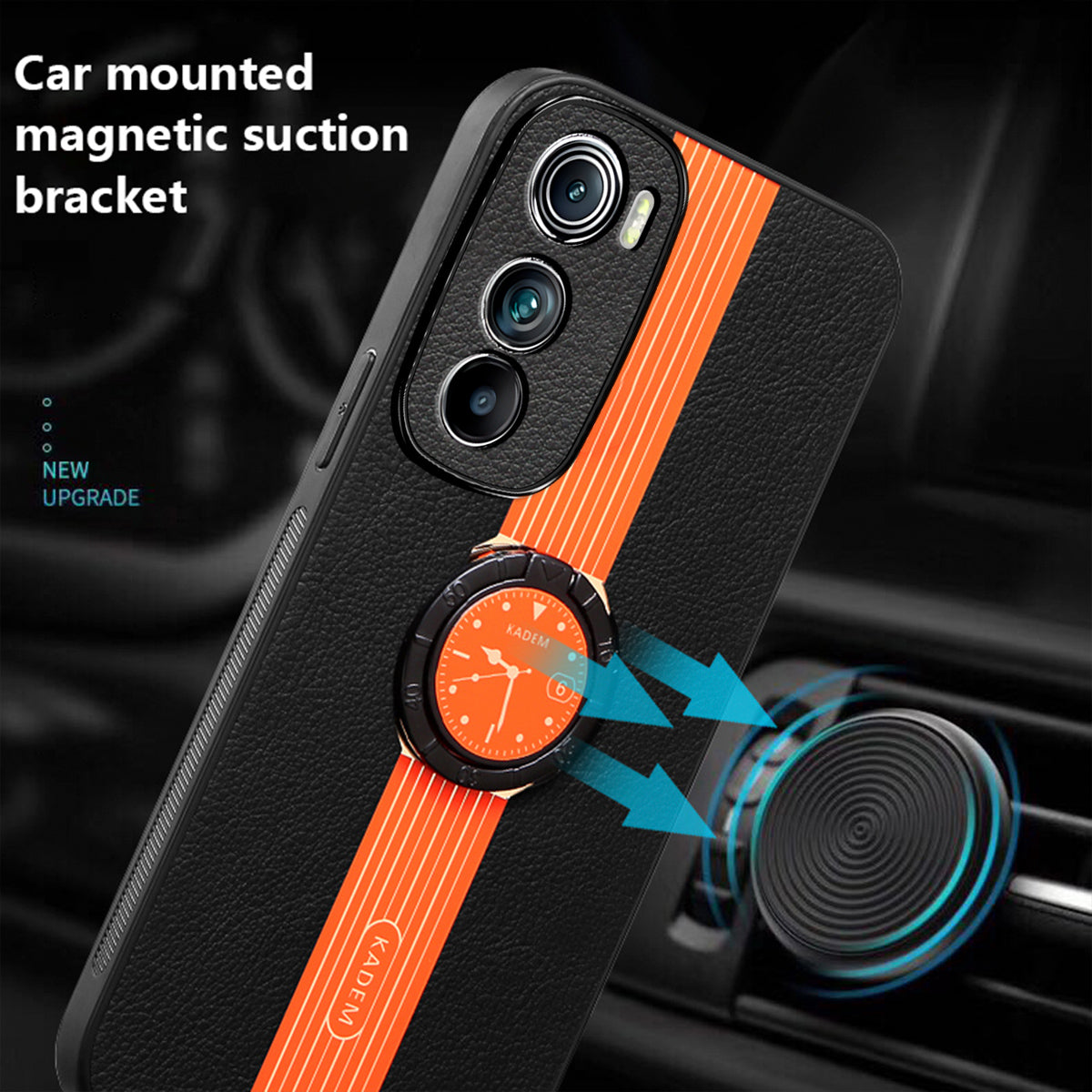 KADEM Anti-fall Shell for Motorola Edge 30 5G PU Leather+Acrylic+TPU Phone Case Supports Magnetic Car Holder