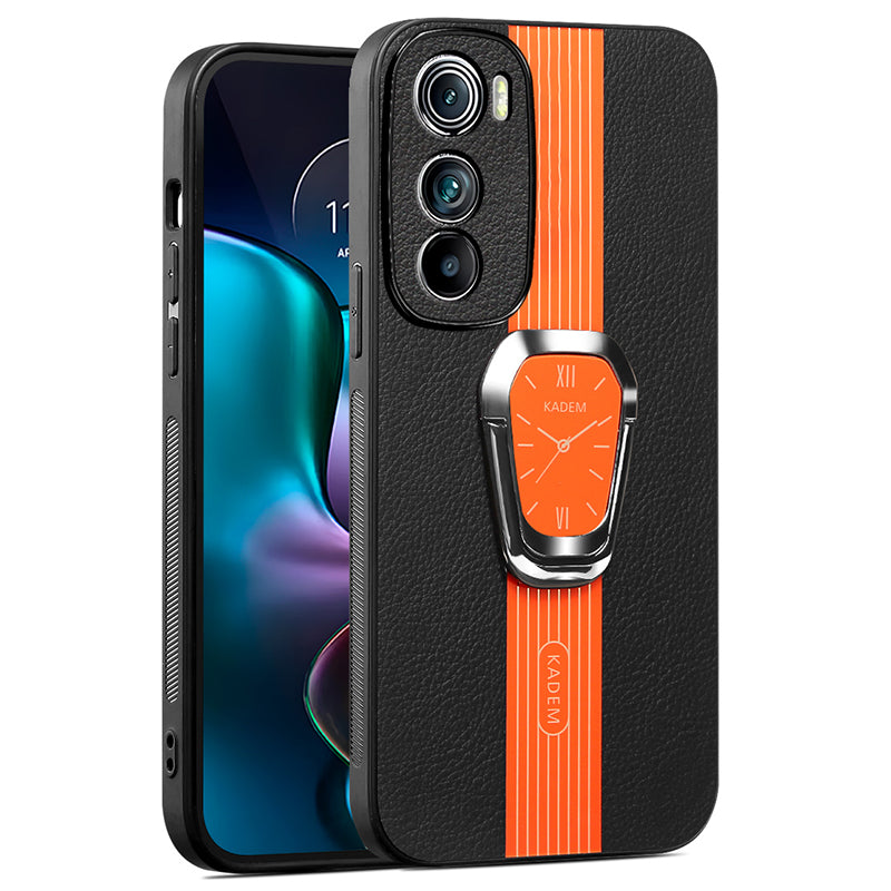 KADEM For Motorola Edge 30 5G Kickstand Mobile Phone Case PU+TPU+Acrylic Anti-Scratch Shell