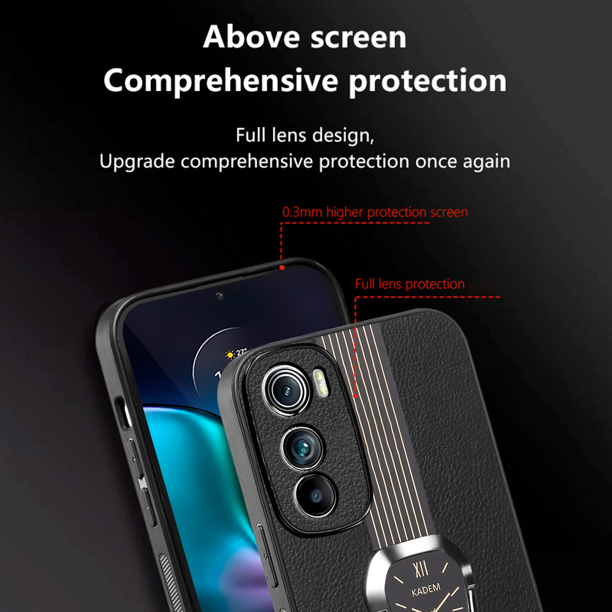 KADEM For Motorola Edge 30 5G Kickstand Mobile Phone Case PU+TPU+Acrylic Anti-Scratch Shell