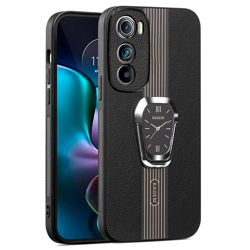KADEM For Motorola Edge 30 5G Kickstand Mobile Phone Case PU+TPU+Acrylic Anti-Scratch Shell