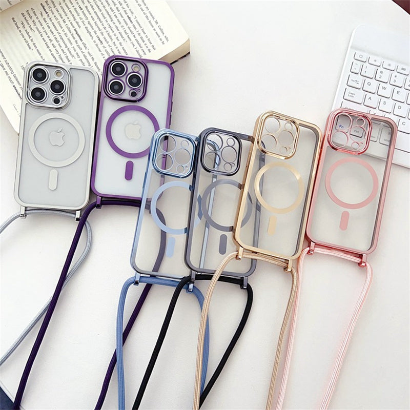 For iPhone 12 Pro Magnetic Case Crossbody Lanyard TPU Phone Cover