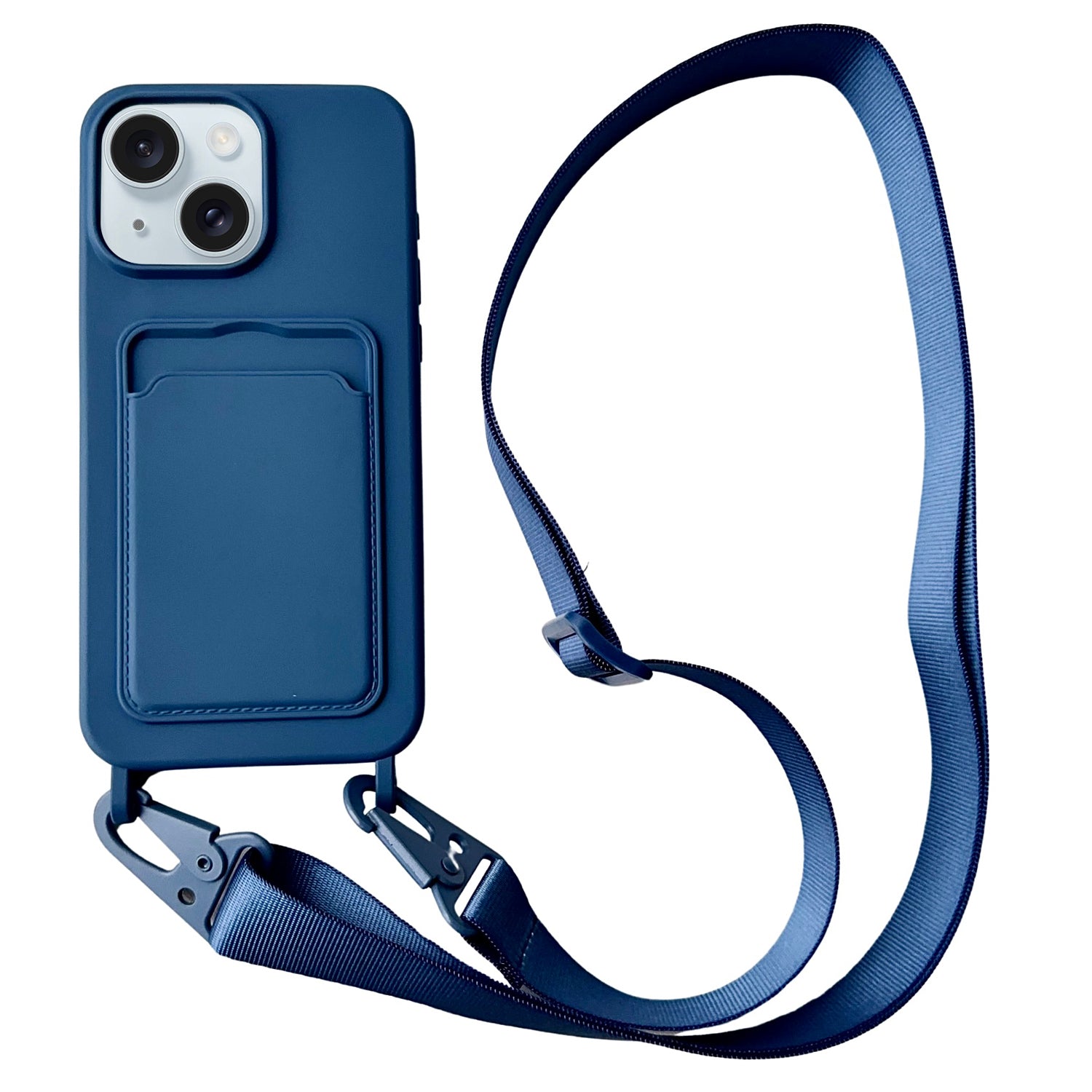 For iPhone 15 Liquid Silicone Case Card Slot Phone Cover with Adjustable Neck Cord