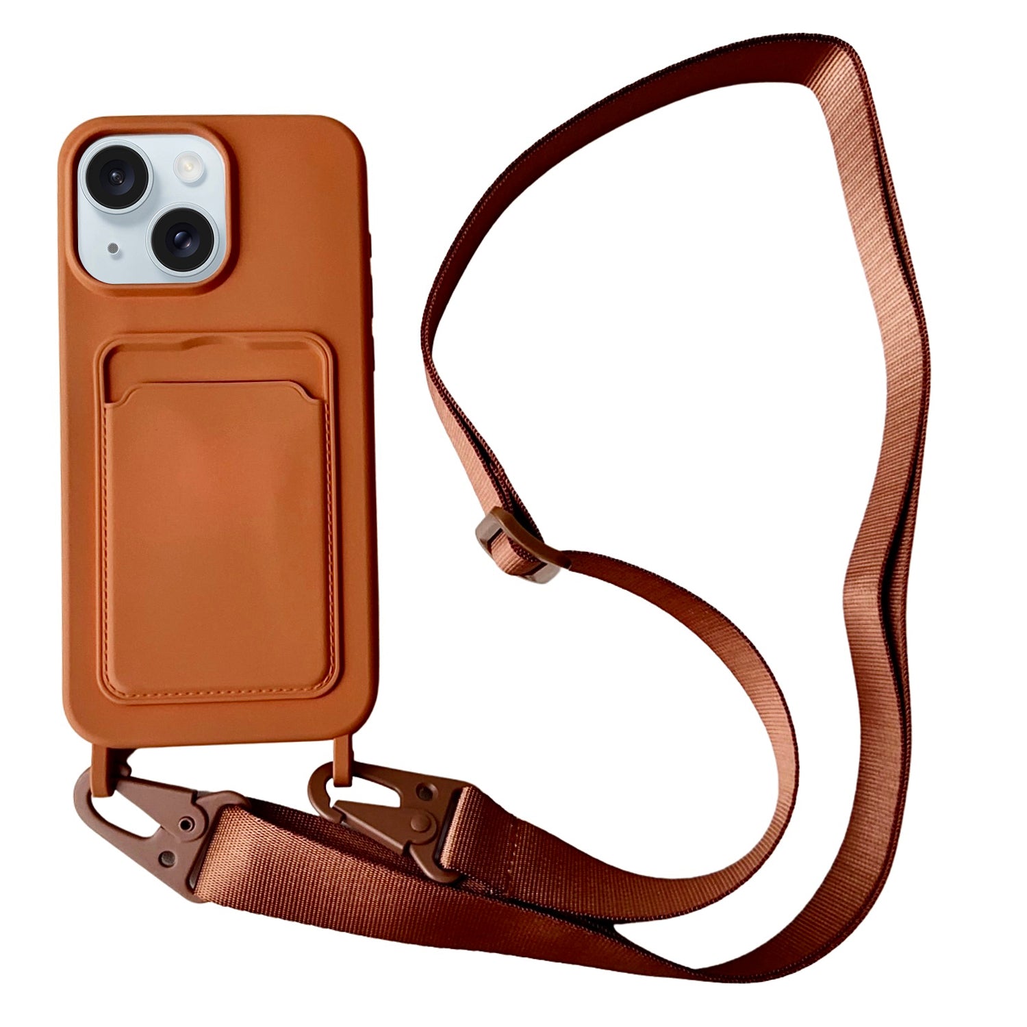For iPhone 15 Liquid Silicone Case Card Slot Phone Cover with Adjustable Neck Cord
