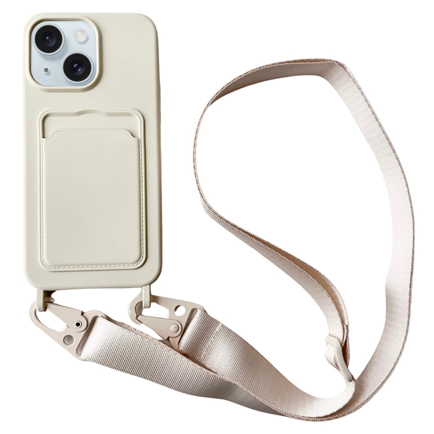 For iPhone 15 Liquid Silicone Case Card Slot Phone Cover with Adjustable Neck Cord