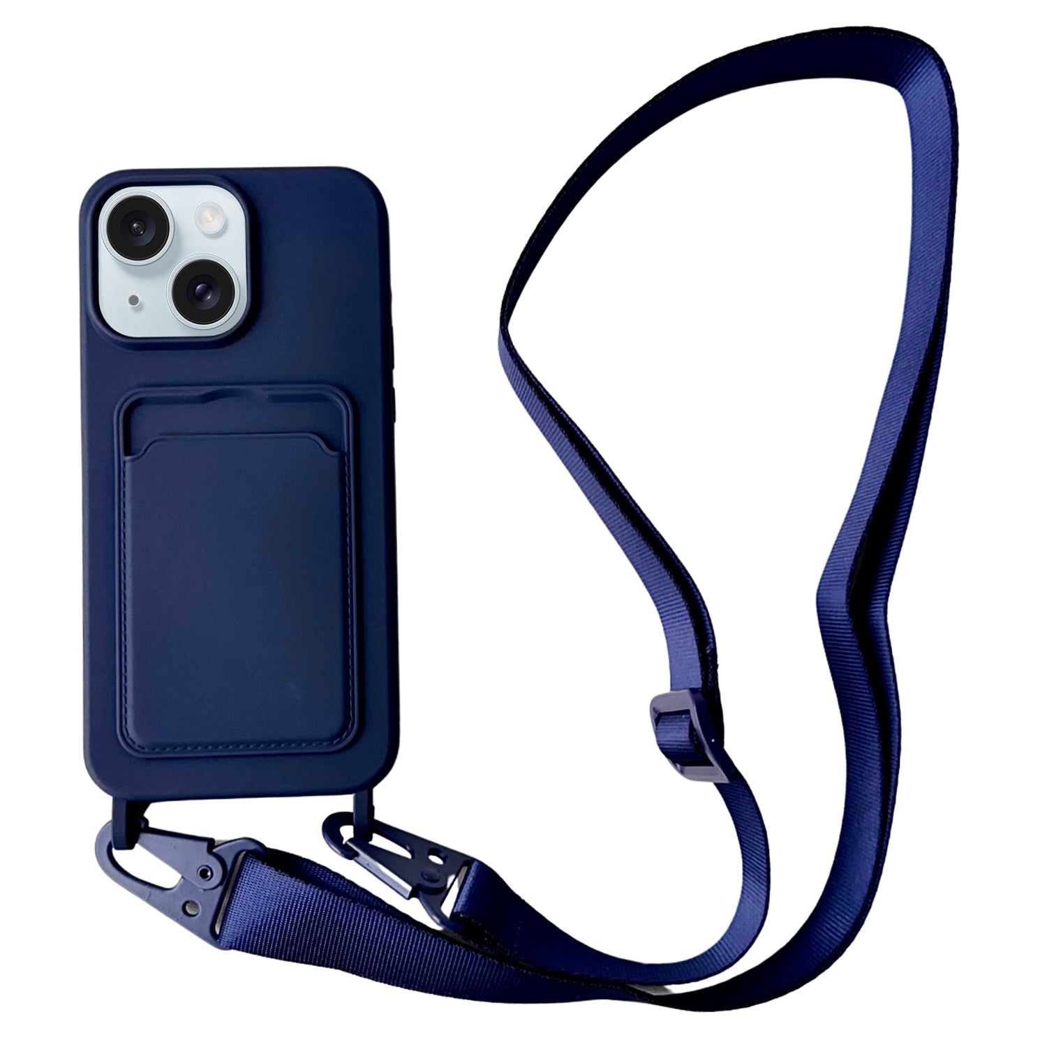 For iPhone 15 Liquid Silicone Case Card Slot Phone Cover with Adjustable Neck Cord