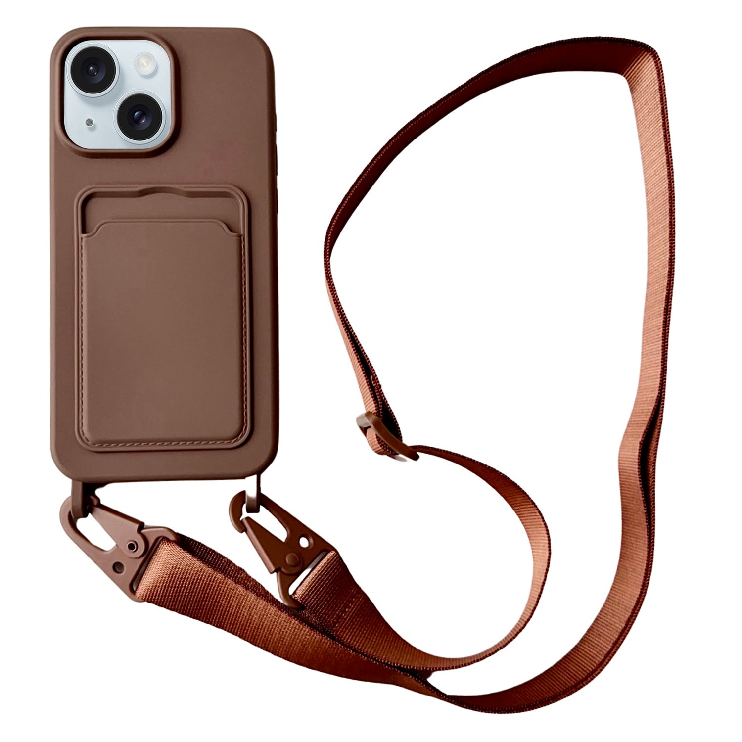 For iPhone 15 Liquid Silicone Case Card Slot Phone Cover with Adjustable Neck Cord