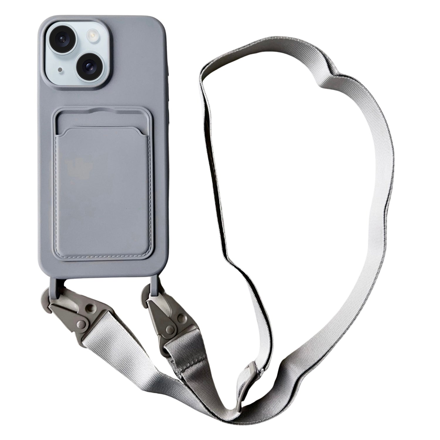 For iPhone 15 Liquid Silicone Case Card Slot Phone Cover with Adjustable Neck Cord