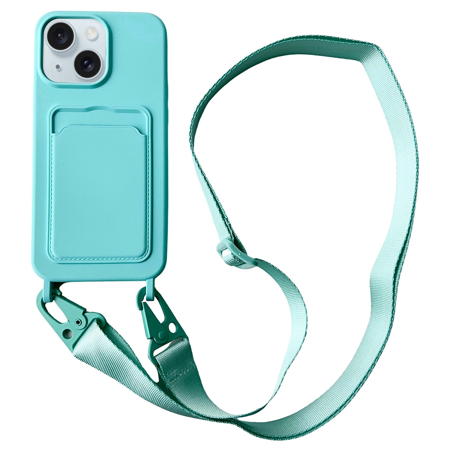 For iPhone 15 Liquid Silicone Case Card Slot Phone Cover with Adjustable Neck Cord