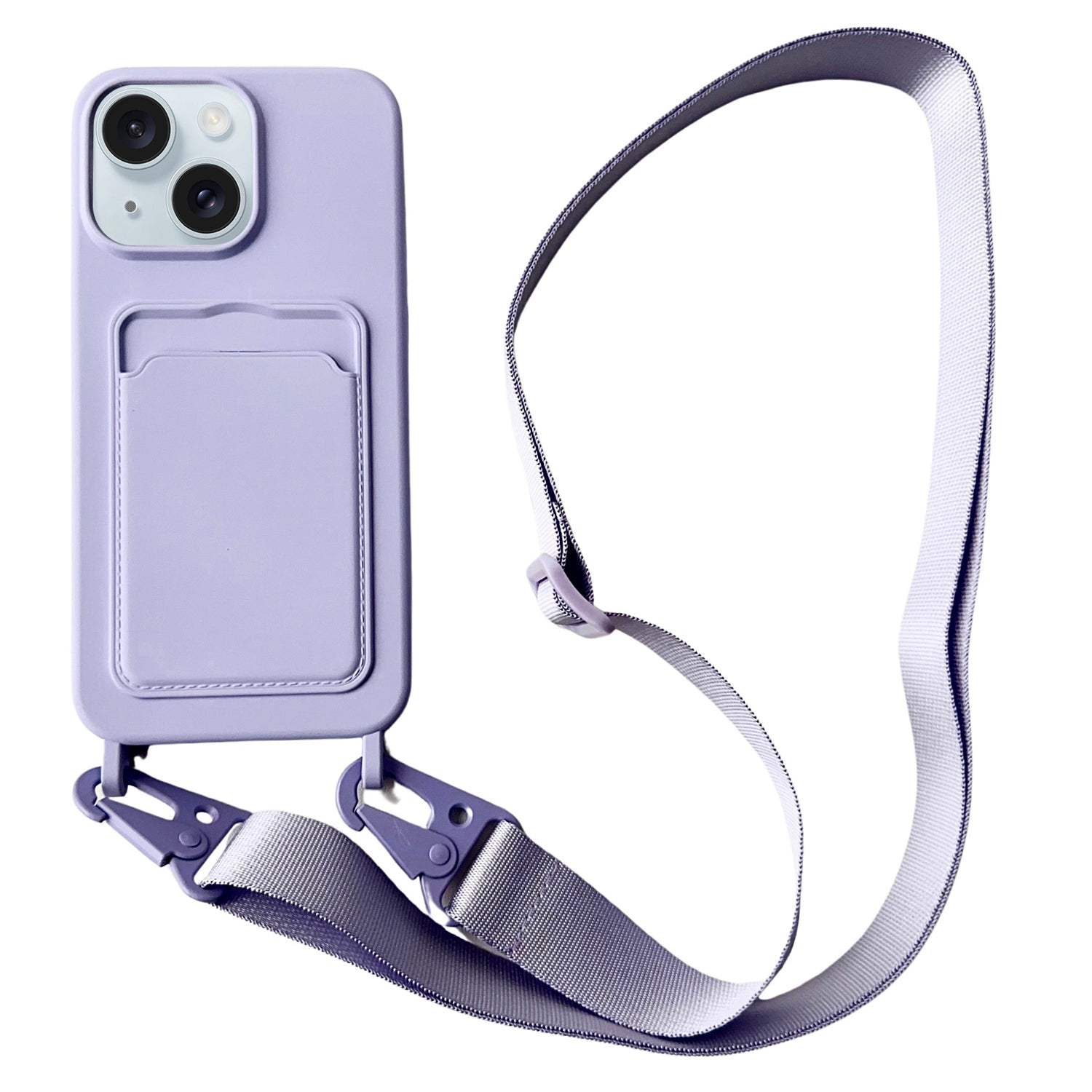 For iPhone 15 Liquid Silicone Case Card Slot Phone Cover with Adjustable Neck Cord