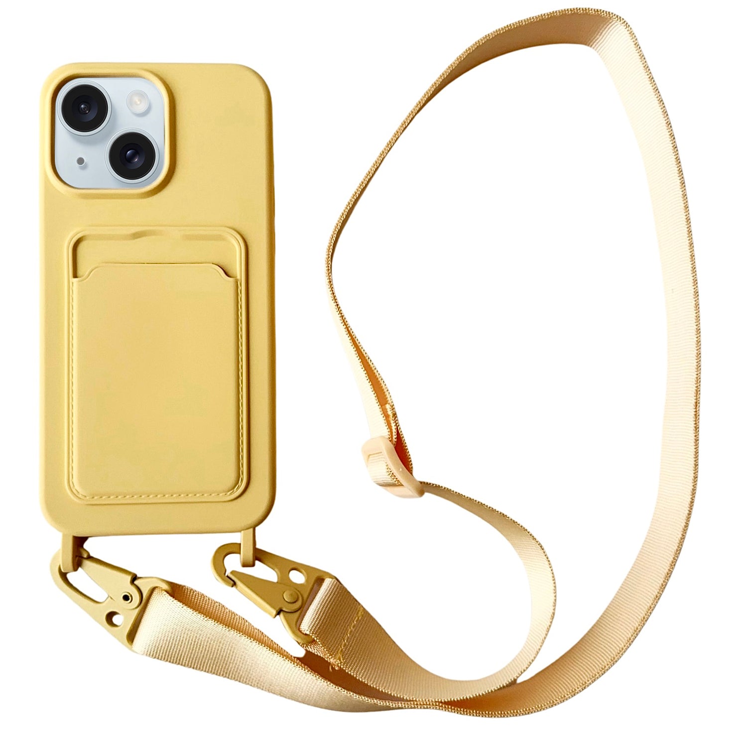 For iPhone 15 Liquid Silicone Case Card Slot Phone Cover with Adjustable Neck Cord
